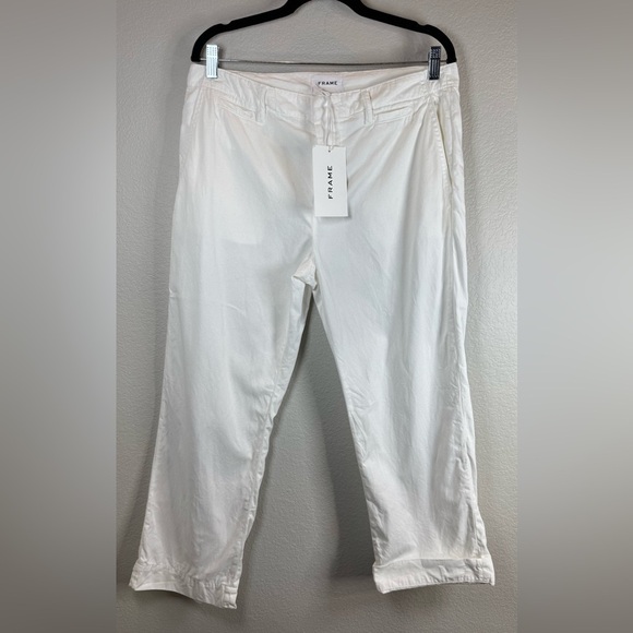 Frame White Tomboy Trousers Cuffed Straight Leg Button Fly Pant Size 29‎ NWT - Picture 1 of 7